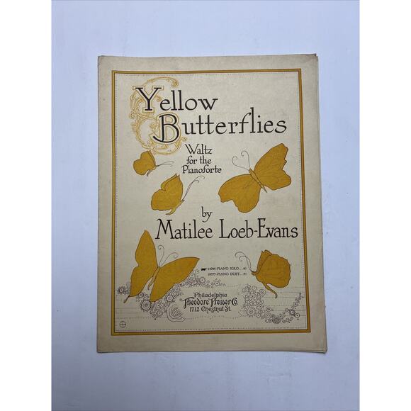Other - Yellow Butterflies 1917 Waltz Piano Matilee Loeb-Evans Sheet Music T76